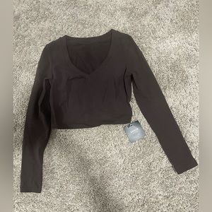 Dark Brown crop too long sleeve shein